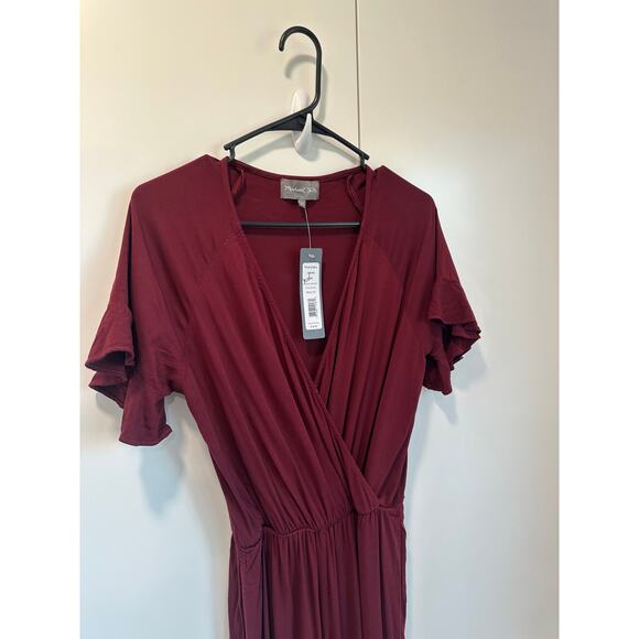 Michael Stars Womens Jumpsuit Size XS Maroon Ruffled Rialto Short sleeve NWT - Picture 5 of 8
